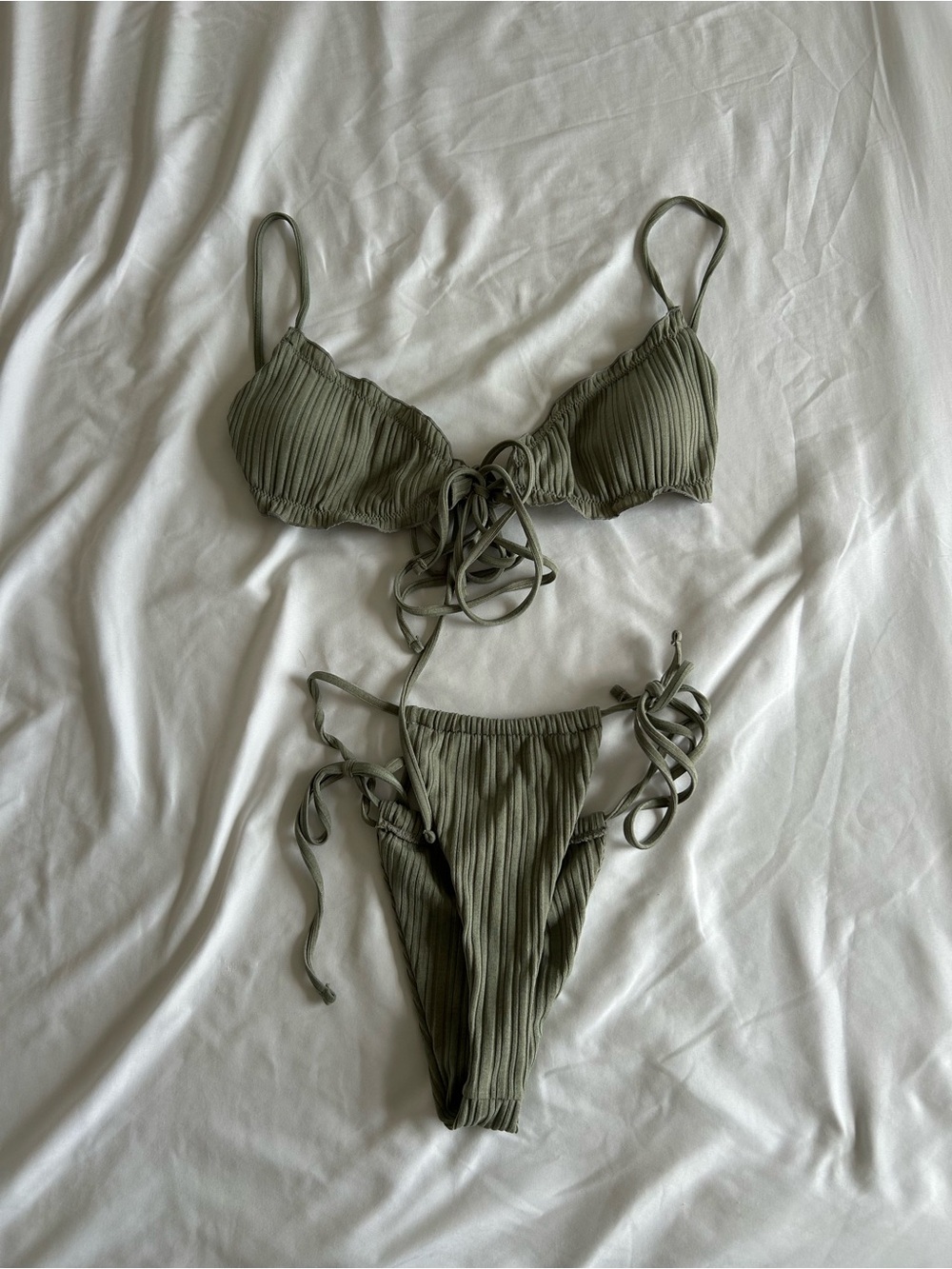 Sage Green Ribbed Bikini Set